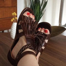 Load image into Gallery viewer, Fringed Belt Buckle Open Toe Hollow Flat Sandals