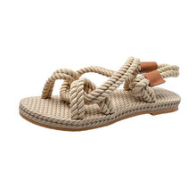Load image into Gallery viewer, Beach sandals female summer retro casual simple flat open toe hemp rope woven shoes