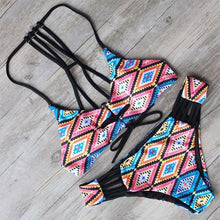 Load image into Gallery viewer, Printed Vintage Low Waist Tether Strap Bikini