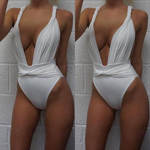 Load image into Gallery viewer, Plus Size Sexy Deep V Twisted High Waist Backless Solid Color Swimsuits For Women