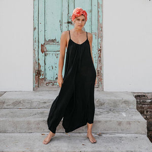 Sleeveless Halter Strap With Solid Color Loose Jumpsuit