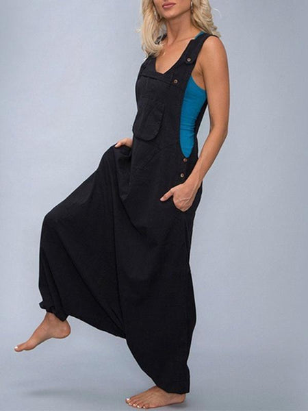 Strap Solid Color Loose Jumpsuit