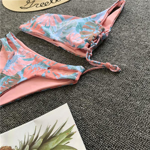 One Shoulder Straps Painted Print Sexy Bikini
