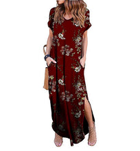 Load image into Gallery viewer, Printed Short Sleeve Pullover V-neck Knit Casual Long Dress-2