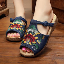 Load image into Gallery viewer, Ethnic Style Wedge with Non-slip Fish Mouth Type Embroidered Sandals and Slippers