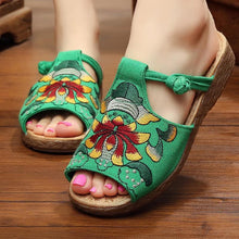 Load image into Gallery viewer, Ethnic Style Wedge with Non-slip Fish Mouth Type Embroidered Sandals and Slippers