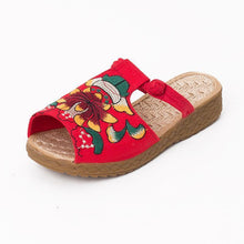 Load image into Gallery viewer, Ethnic Style Wedge with Non-slip Fish Mouth Type Embroidered Sandals and Slippers