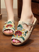 Load image into Gallery viewer, Ethnic Style Wedge with Non-slip Fish Mouth Type Embroidered Sandals and Slippers