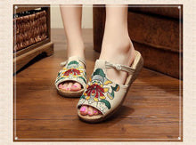 Load image into Gallery viewer, Ethnic Style Wedge with Non-slip Fish Mouth Type Embroidered Sandals and Slippers