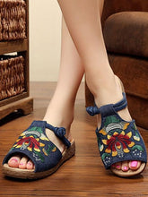 Load image into Gallery viewer, Ethnic Style Wedge with Non-slip Fish Mouth Type Embroidered Sandals and Slippers