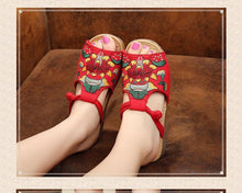 Load image into Gallery viewer, Ethnic Style Wedge with Non-slip Fish Mouth Type Embroidered Sandals and Slippers