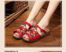 Load image into Gallery viewer, Ethnic Style Wedge with Non-slip Fish Mouth Type Embroidered Sandals and Slippers