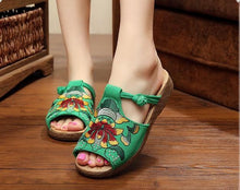 Load image into Gallery viewer, Ethnic Style Wedge with Non-slip Fish Mouth Type Embroidered Sandals and Slippers