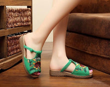 Load image into Gallery viewer, Ethnic Style Wedge with Non-slip Fish Mouth Type Embroidered Sandals and Slippers