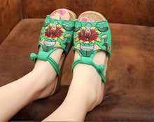 Load image into Gallery viewer, Ethnic Style Wedge with Non-slip Fish Mouth Type Embroidered Sandals and Slippers