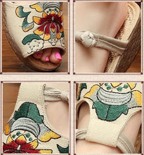 Load image into Gallery viewer, Ethnic Style Wedge with Non-slip Fish Mouth Type Embroidered Sandals and Slippers