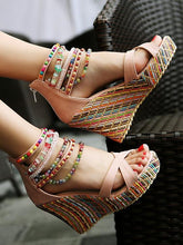 Load image into Gallery viewer, Bohemian Wedge Beaded Large Sandals