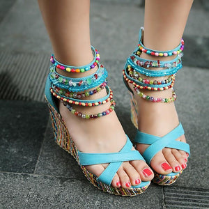 Bohemian Wedge Beaded Large Sandals