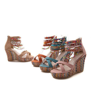 Bohemian Wedge Beaded Large Sandals