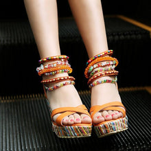 Load image into Gallery viewer, Bohemian Wedge Beaded Large Sandals