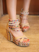 Load image into Gallery viewer, Bohemian Wedge Beaded Large Sandals