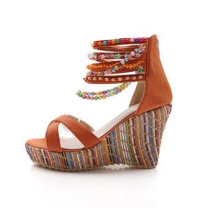 Bohemian Wedge Beaded Large Sandals