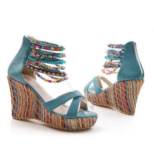 Load image into Gallery viewer, Bohemian Wedge Beaded Large Sandals