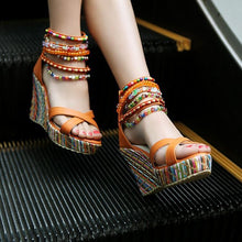 Load image into Gallery viewer, Bohemian Wedge Beaded Large Sandals