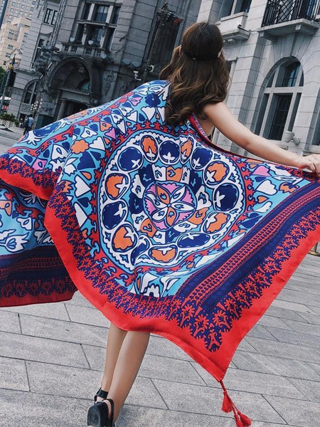 Fringed retro ethnic wind totem cotton and linen sunscreen shawl-7