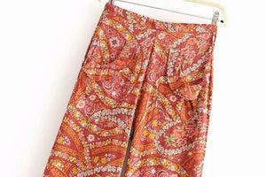 Bohemian Printed Stitching Pocket Flared Pants