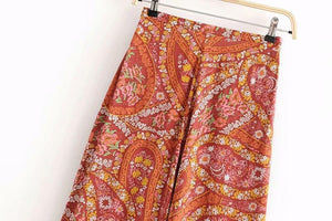 Bohemian Printed Stitching Pocket Flared Pants