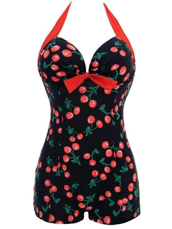 Siamese Black and White Dot Bikini Cherry Large Size Swimsuit