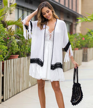 Load image into Gallery viewer, Black and White Crochet Patchwork Loose Fringed Cardigan