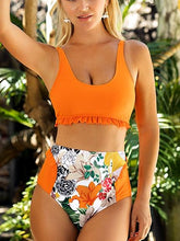 Load image into Gallery viewer, Orange Split Print Swimsuit