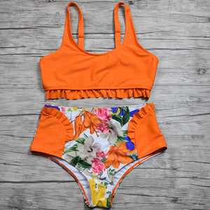Orange Split Print Swimsuit