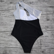 Load image into Gallery viewer, One Shoulder Black and White Stitching One Piece Swimsuit
