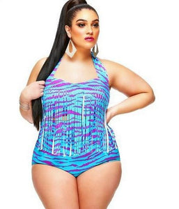 Sexy Fringed Halter Plus Size Swimsuit