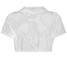 Load image into Gallery viewer, Openwork Umbilical Mesh Hooded Blouse