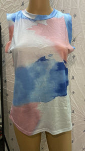 Women's Top Collar Tie-dye Printing Vest T-shirt