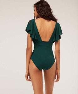 Sexy Solid Color Ruffled One-Piece Swimsuit