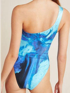 Sexy watermark one-shoulder ladies one-piece swimsuit