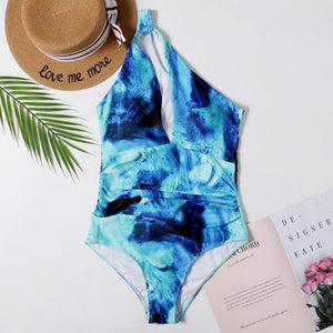 Sexy watermark one-shoulder ladies one-piece swimsuit