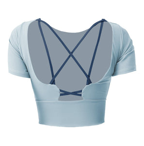 Short-sleeved T-shirt with breast pad and beautiful back, women's yoga clothes, naked sports tops and women's fitness clothes