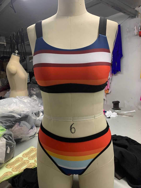 Women's Large Size Swimwear Print Triangle Split Swimsuit