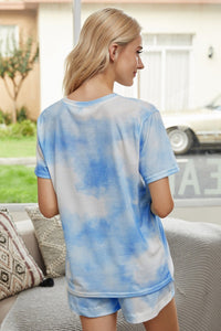 Summer Printed Dyed Pajamas with Short Sleeved Gradient-colored Draw-down Home Clothing Set