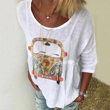 Load image into Gallery viewer, Summer Women Cotton Fawn Print Casual Loose Five-point Sleeve T-shirt