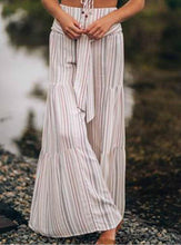 Load image into Gallery viewer, New Lace-up Striped Print Stitching Wide-leg Flared Trousers