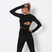 Load image into Gallery viewer, Sexy open navel top women&#39;s tight quick dry exercise long sleeve running fitness yoga suit breathable T-shirt