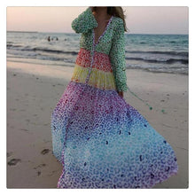 Load image into Gallery viewer, Stylish V-neck Long-sleeved Print Beach Dress