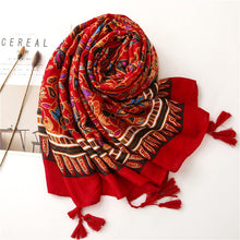 Load image into Gallery viewer, Ethnic style cotton linen Scarf Tibet Grassland Bohemian matching silk Red scarf